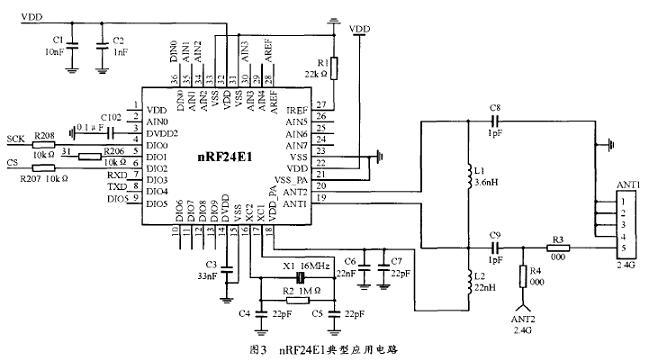 nRF24E1����Ӧ�õ�·