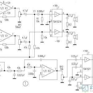 JRC4558+TDA1521���ɵ�2.1�������Ź���ԭ����ͼ