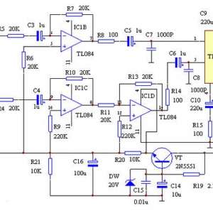 TL084+TDA2009ͨ���Ժõ�BTL���ʷŴ��·����ԭ����ͼ